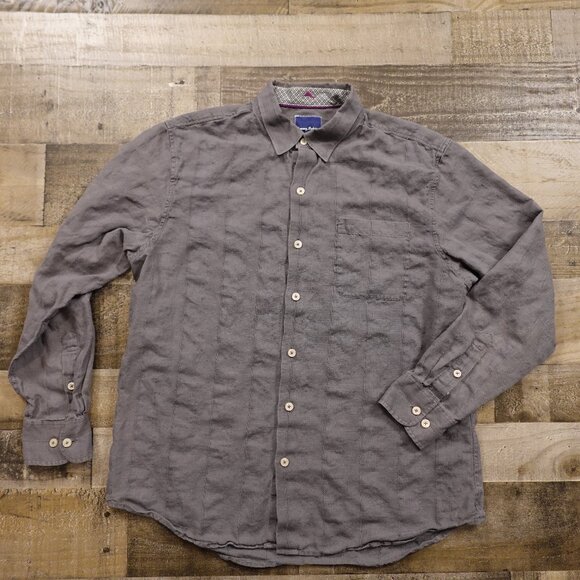 Tommy Bahama Linen Blend Button Down Men’s Large Gray Casual Beachwear - Picture 1 of 8